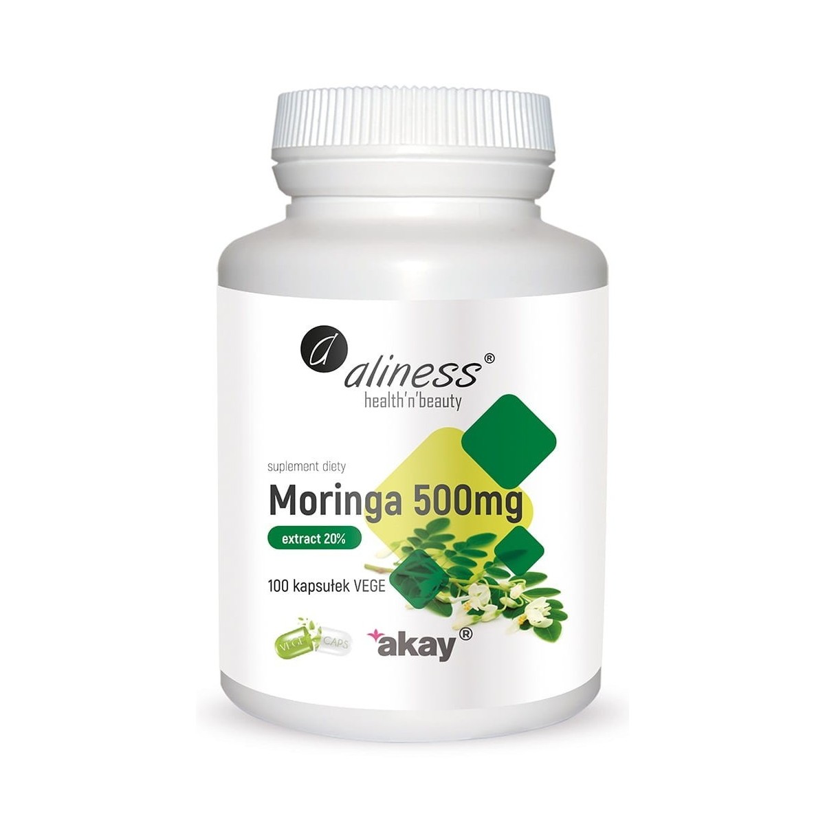 Aliness Moringa ekstrakt 20% 500mg x 100 vege caps