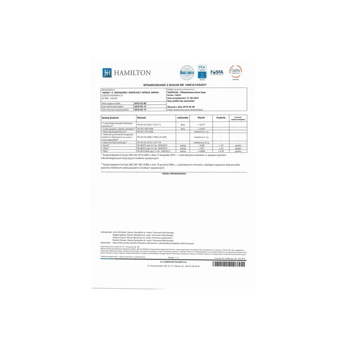 TAXIFOLIN Dihydrokwercetyna (60 kapsułek) - suplement diety