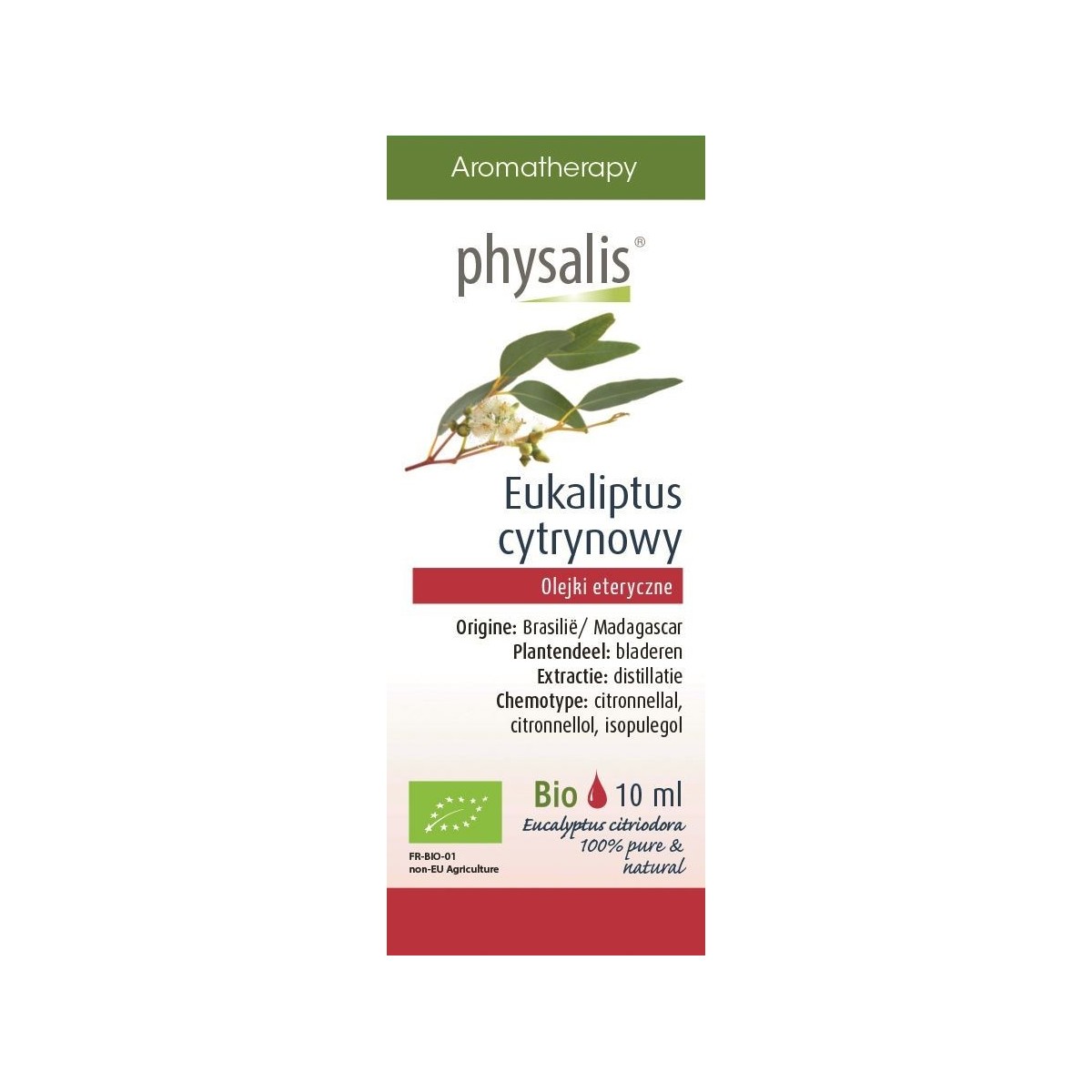 OLEJEK ETERYCZNY EUKALIPTUS CYTRYNOWY (CITROEN EUCALYPTUS) BIO 10 ml - PHYSALIS