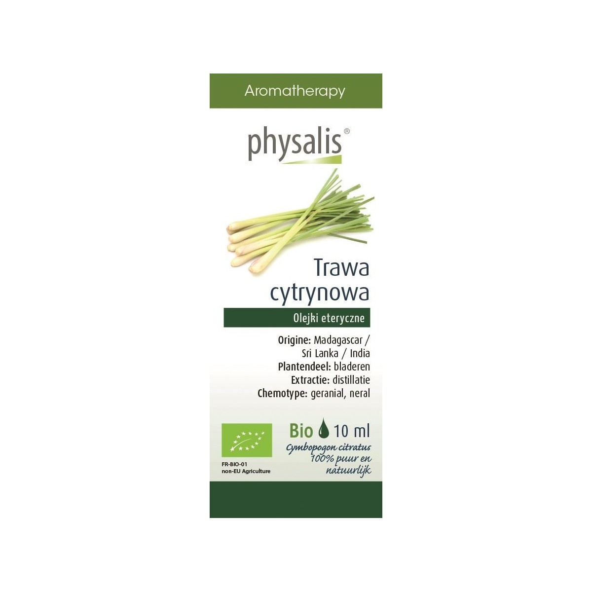 OLEJEK ETERYCZNY TRAWA CYTRYNOWA (LEMONGRASS) BIO 10 ml - PHYSALIS