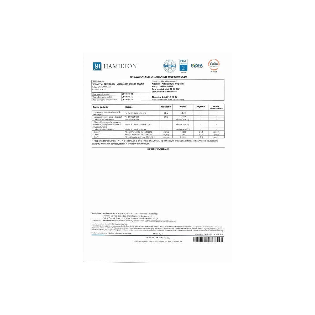 AstaZine® Astaksantyna 4 mg (300 kapsułek) - suplement diety