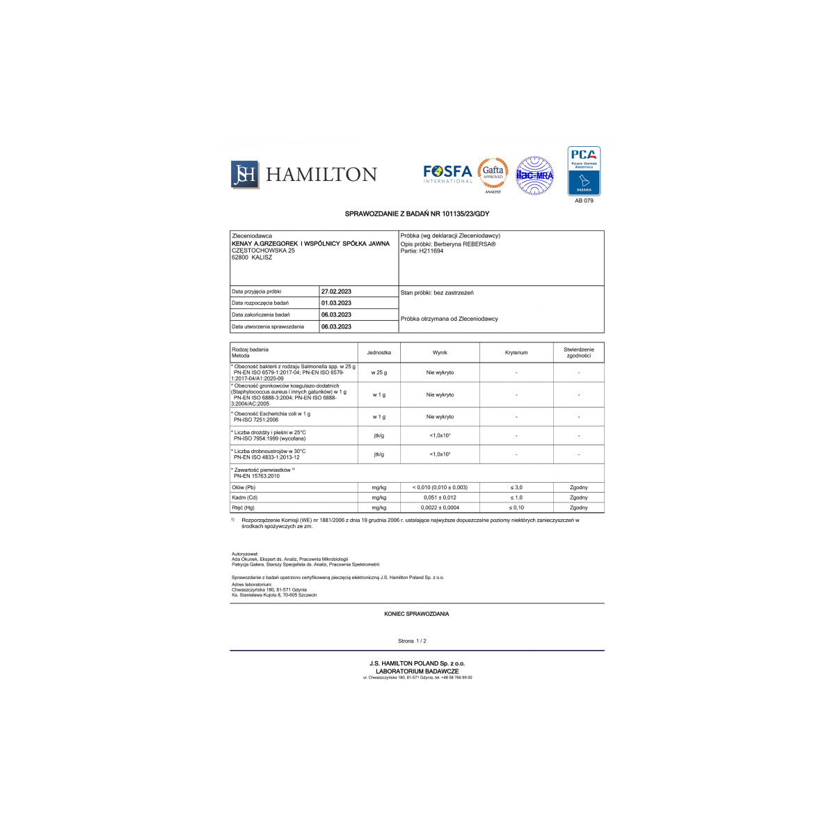 Berberyna REBERSA® (60 kapsułek) Kenay - kocimietkahasz.pl