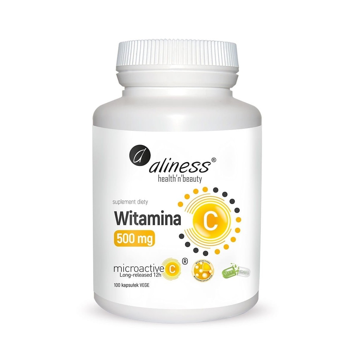 Aliness Witamina C 500 mg, microactive 12h x 100 Vege caps