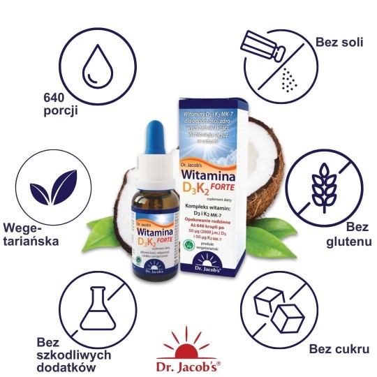 Witamina D3K2 FORTE od Dr. Jacob's | Suplement diety