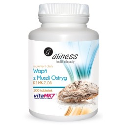 Wapń z muszli ostryg z K2 MK7 i D3 100 tabletek ALLINESS