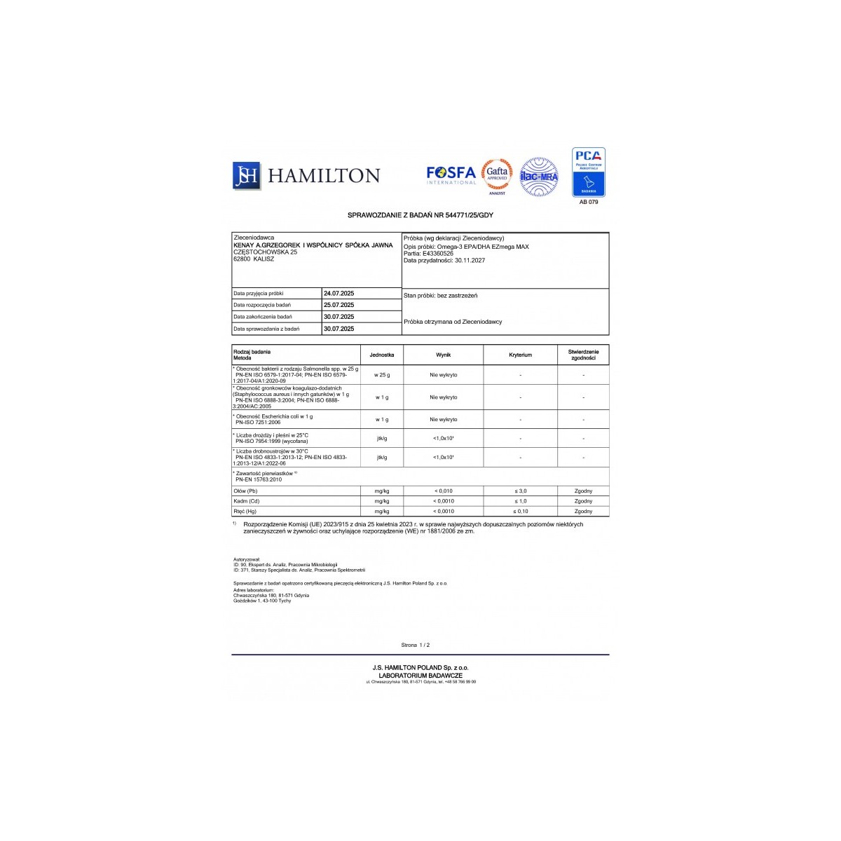 Kenay Omega-3 EPA/DHA EZmega MAX (60 kapsułek)