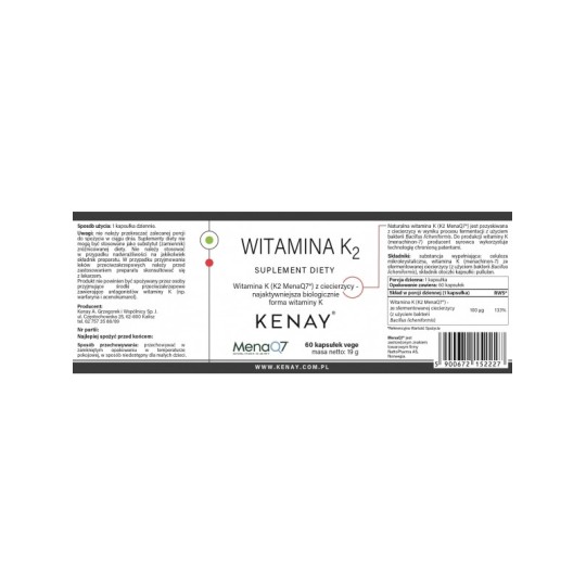 Kenay WITAMINA K2 Mena Q7 z ciecierzycy (60 kapsułek)
