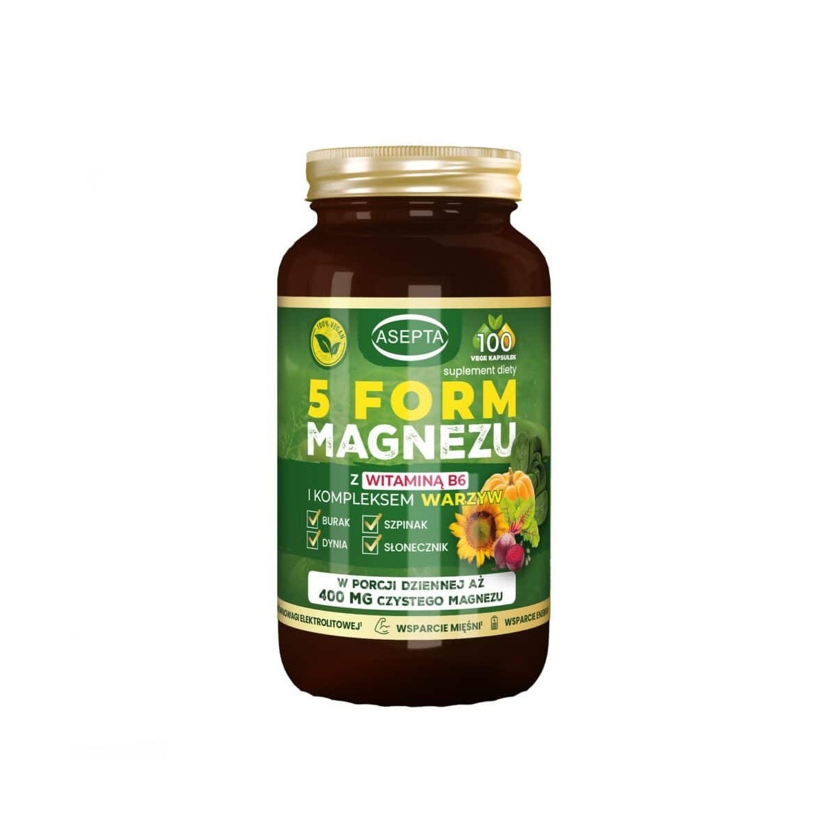 5 Form Magnezu z kompleksem warzyw (100 kaps) - Asepta