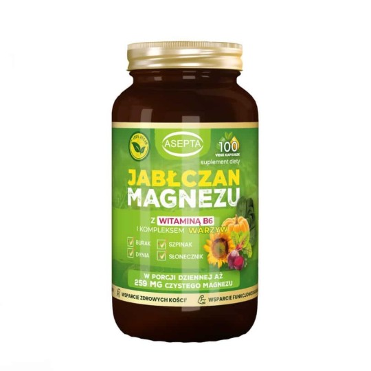 Jabłczan Magnezu z kompleksem warzyw (100 kaps) - Asepta